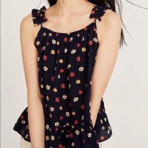 Navy Madewell tank with red and yellow flowers.